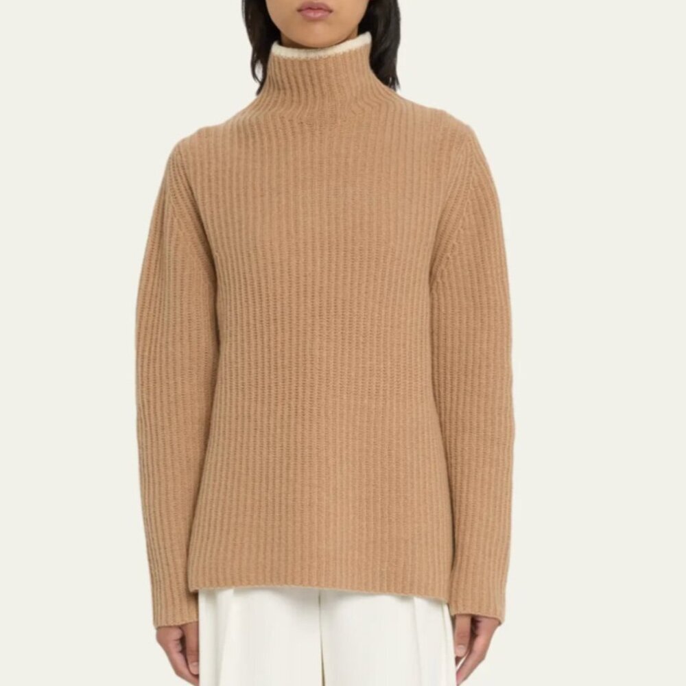 Theory Turtleneck Wool Cashmere Sweater Oversized Soft Beige Karenia Small